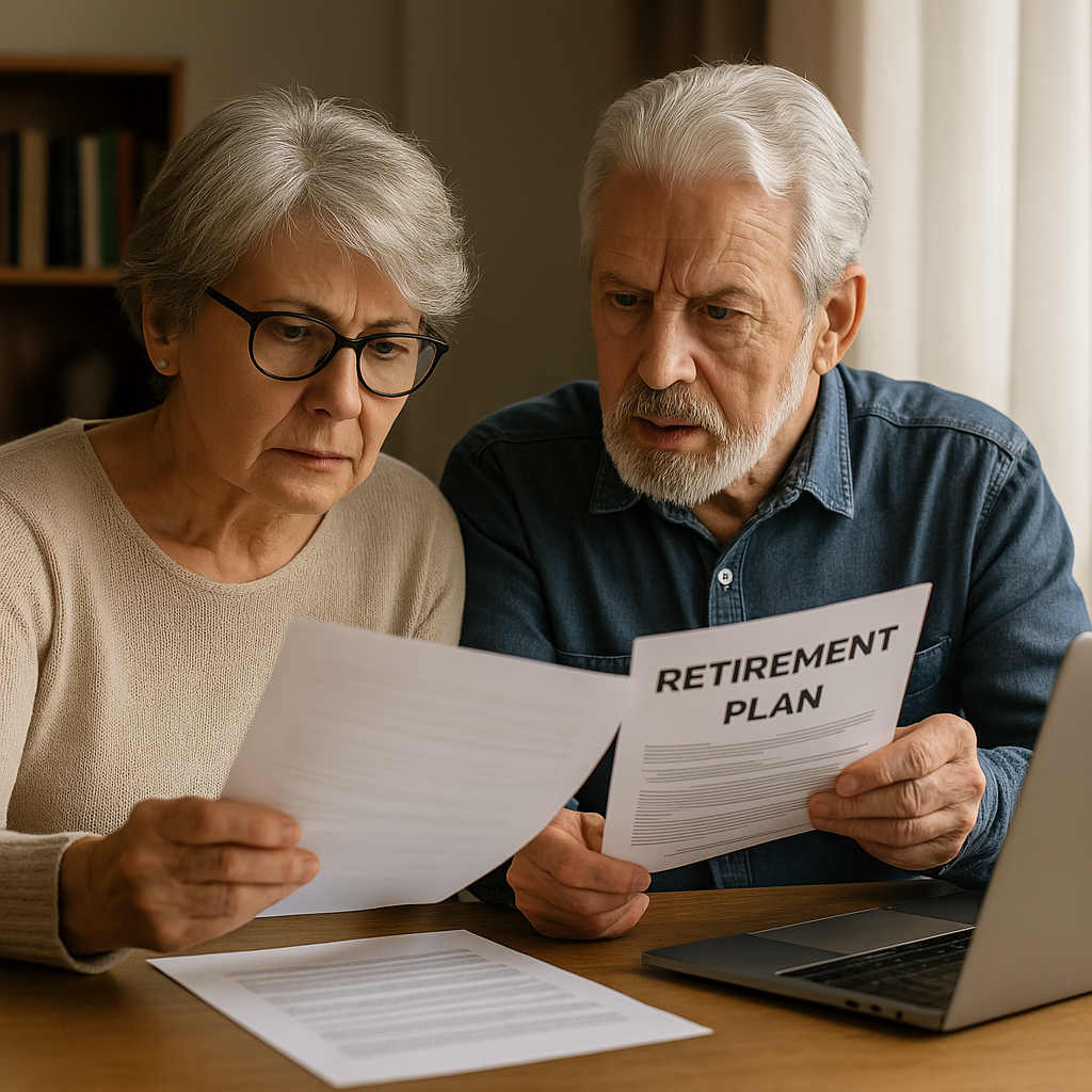 Senior couple reviewing retirement plans