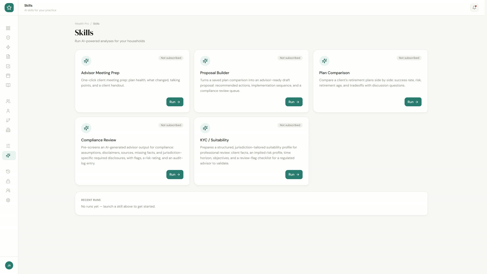 Retirewise Pro AI skills catalog for advisors